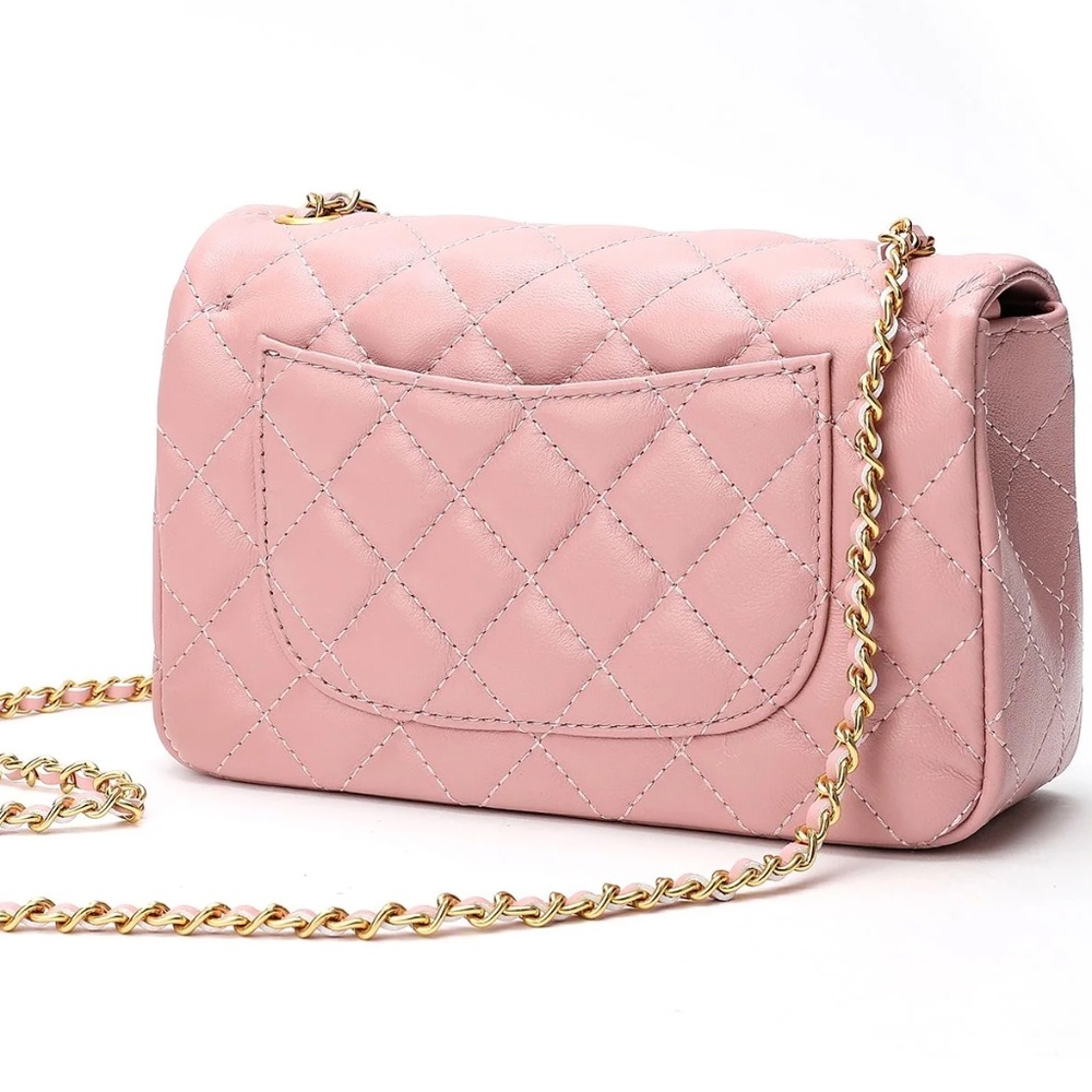 Tiffany & Fred Paris Quilted Sheepskin Leather Shoulder Crossbody Bag - Pink - Picture 2 of 4